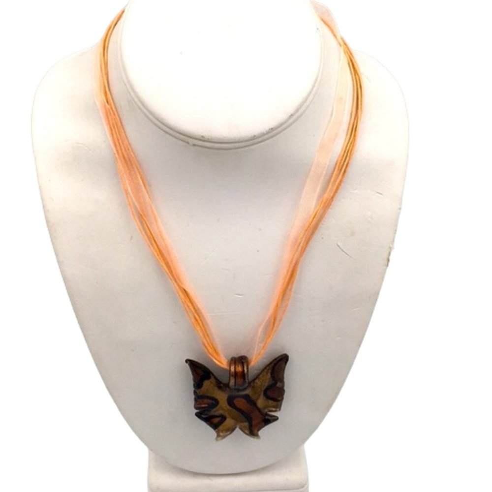 βAs Isβ Venetian π¦ Murano Glass Gold & Rose Gold Butterfly Pendant Necklace - Picture 4 of 8